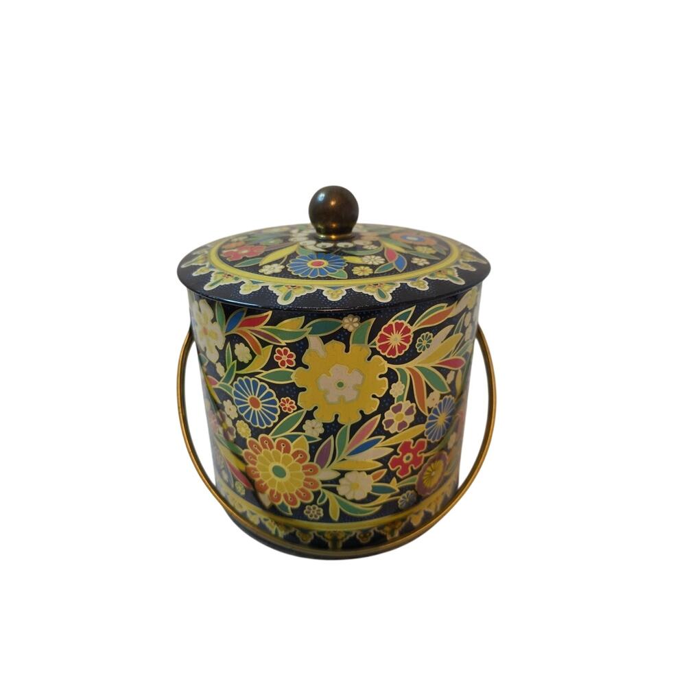 Vintage Daher Lidded Tin Made in England Handle Embossed Floral Cookie Biscuit